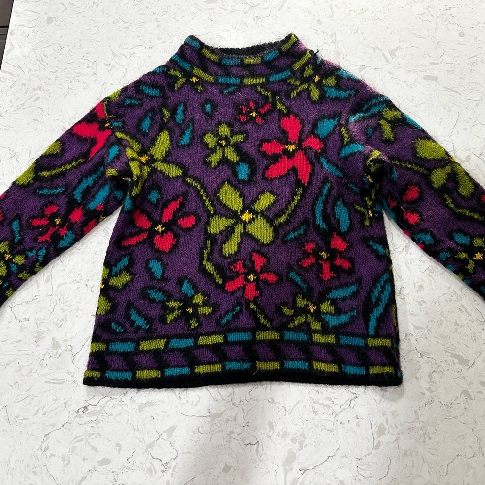 Express Floral Patterned Sweater - Purple, Red, Green